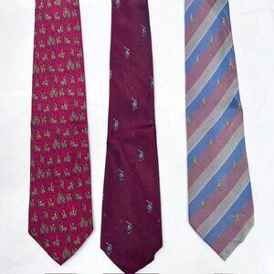 3 Vintage Men Neckties  Polo Club 100% Silk Striped Blue  Polo Horses(64)
